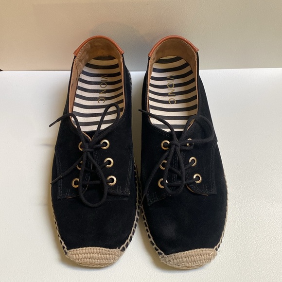 Vionic Rayne Black Suede Espadrille Lace Up Flats - Picture 2 of 10